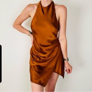 Hello Molly Bronze Mini Halter Dress Women's Size small